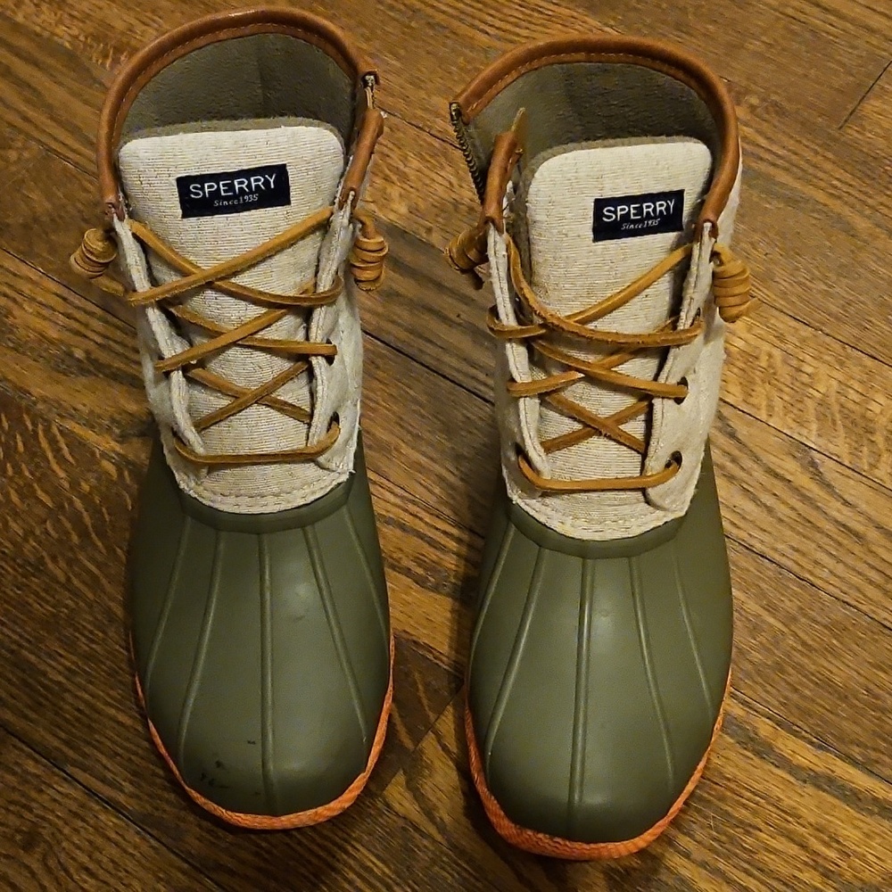 Sperry Saltwater Duck Boots Womens Size 7.5 Green Waterproof Rain Boots